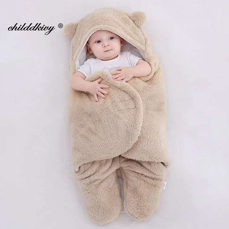 Newborn Teddy Bear Swaddle Wrap with Ears 0-9 Months | Ultra-Soft Fleece Baby Sleeping Bag Blanket