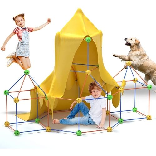 Kids Fort Building Kit 66 Pieces with Cover | Indoor Playhouse Castle Tent Builder for Children