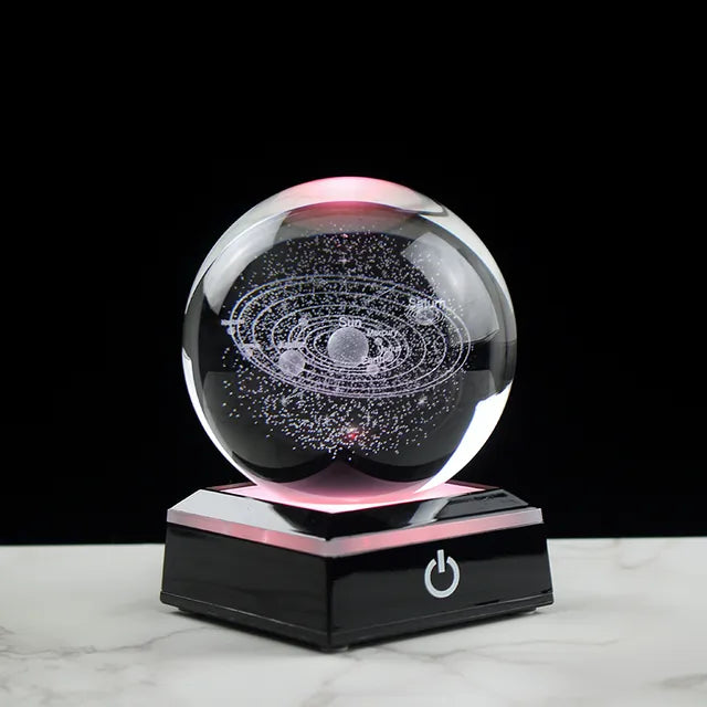 3D Solar System Crystal Ball with LED Light Stand | Galaxy Planet Night Light Gift