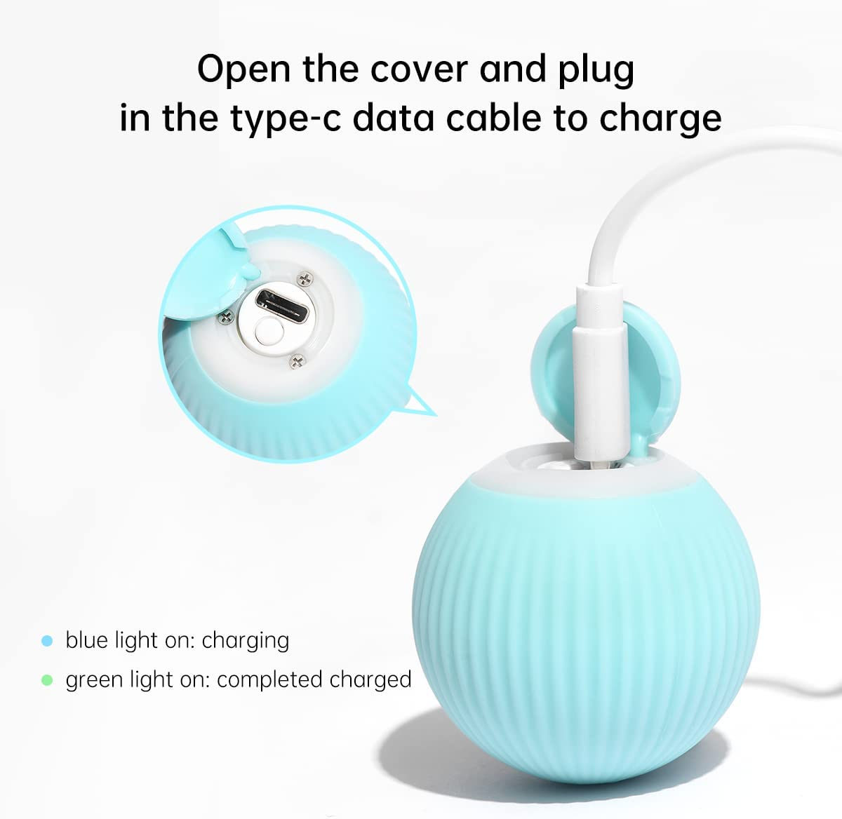 Smart Rolling Ball Cat Toy USB-C Rechargeable | Interactive Electric Moving Ball with LED for Cats