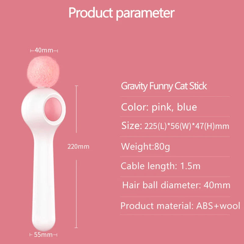 Retractable Cat Teaser Wand with Catnip Ball & Feather | One-Click Gravity String Toy for Cats