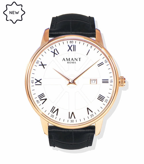 AMANT Roma Petite Luxury Watch – 36mm Ultra-Thin Roman Numerals Sapphire Glass Dress Watch with Leather Strap