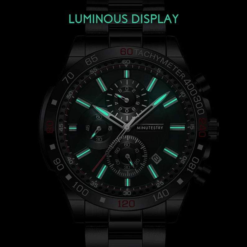 Custom Engraved Men’s Chronograph Watch – Our Adventure Begins Mountain – Anniversary Gift for Him