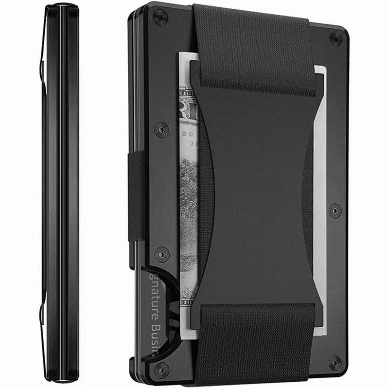 Slim RFID-Blocking Metal Card Holder Wallet with Elastic Cash Strap – Holds 15 Cards