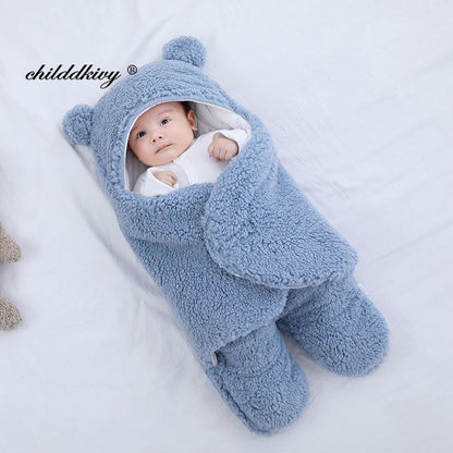 Newborn Teddy Bear Swaddle Wrap with Ears 0-9 Months | Ultra-Soft Fleece Baby Sleeping Bag Blanket