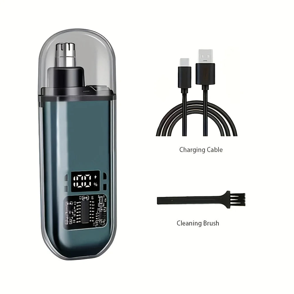Mini USB Rechargeable Nose & Ear Hair Trimmer with LED Display – Painless & Waterproof
