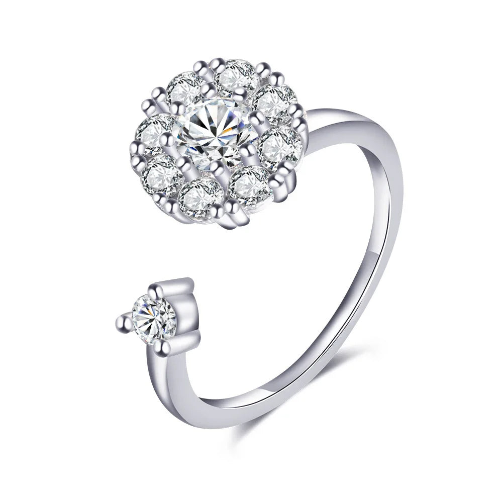 Fidget Spinner Anxiety Ring – Adjustable Crystal Stress Relief Ring for Women – Anti-Anxiety Jewelry Gift