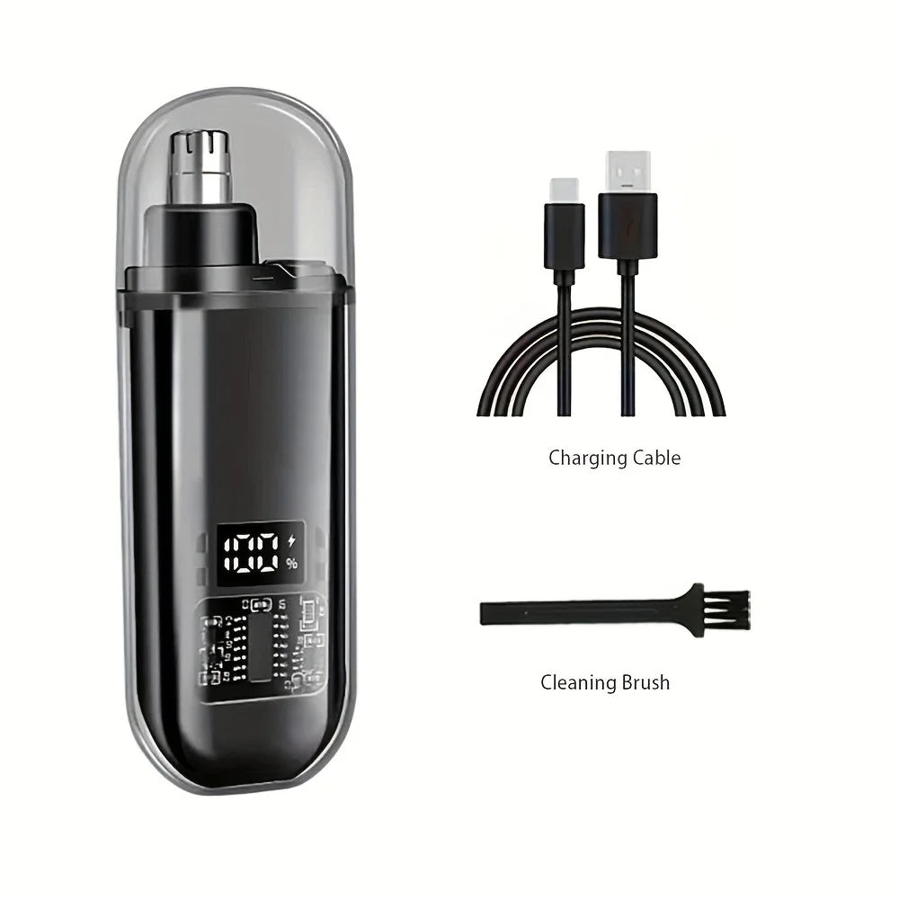 Mini USB Rechargeable Nose & Ear Hair Trimmer with LED Display – Painless & Waterproof