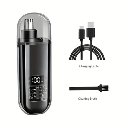 Mini USB Rechargeable Nose & Ear Hair Trimmer with LED Display – Painless & Waterproof