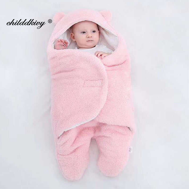 Newborn Teddy Bear Swaddle Wrap with Ears 0-9 Months | Ultra-Soft Fleece Baby Sleeping Bag Blanket