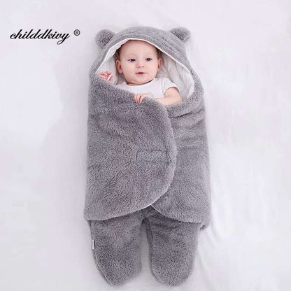 Newborn Teddy Bear Swaddle Wrap with Ears 0-9 Months | Ultra-Soft Fleece Baby Sleeping Bag Blanket