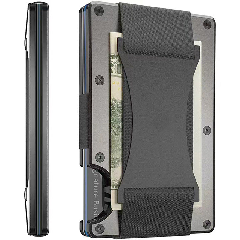 Slim RFID-Blocking Metal Card Holder Wallet with Elastic Cash Strap – Holds 15 Cards