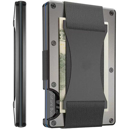 Slim RFID-Blocking Metal Card Holder Wallet with Elastic Cash Strap – Holds 15 Cards