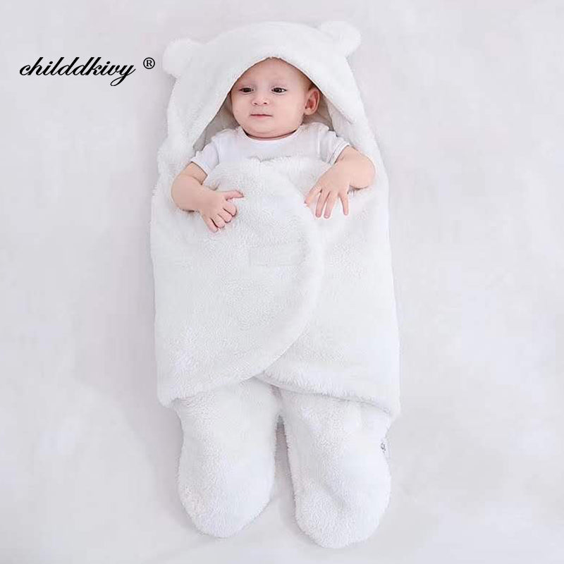 Newborn Teddy Bear Swaddle Wrap with Ears 0-9 Months | Ultra-Soft Fleece Baby Sleeping Bag Blanket