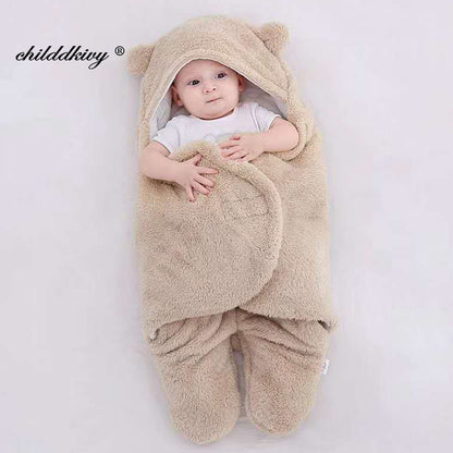 Newborn Teddy Bear Swaddle Wrap with Ears 0-9 Months | Ultra-Soft Fleece Baby Sleeping Bag Blanket