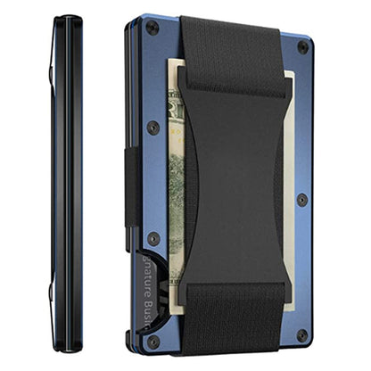 Slim RFID-Blocking Metal Card Holder Wallet with Elastic Cash Strap – Holds 15 Cards