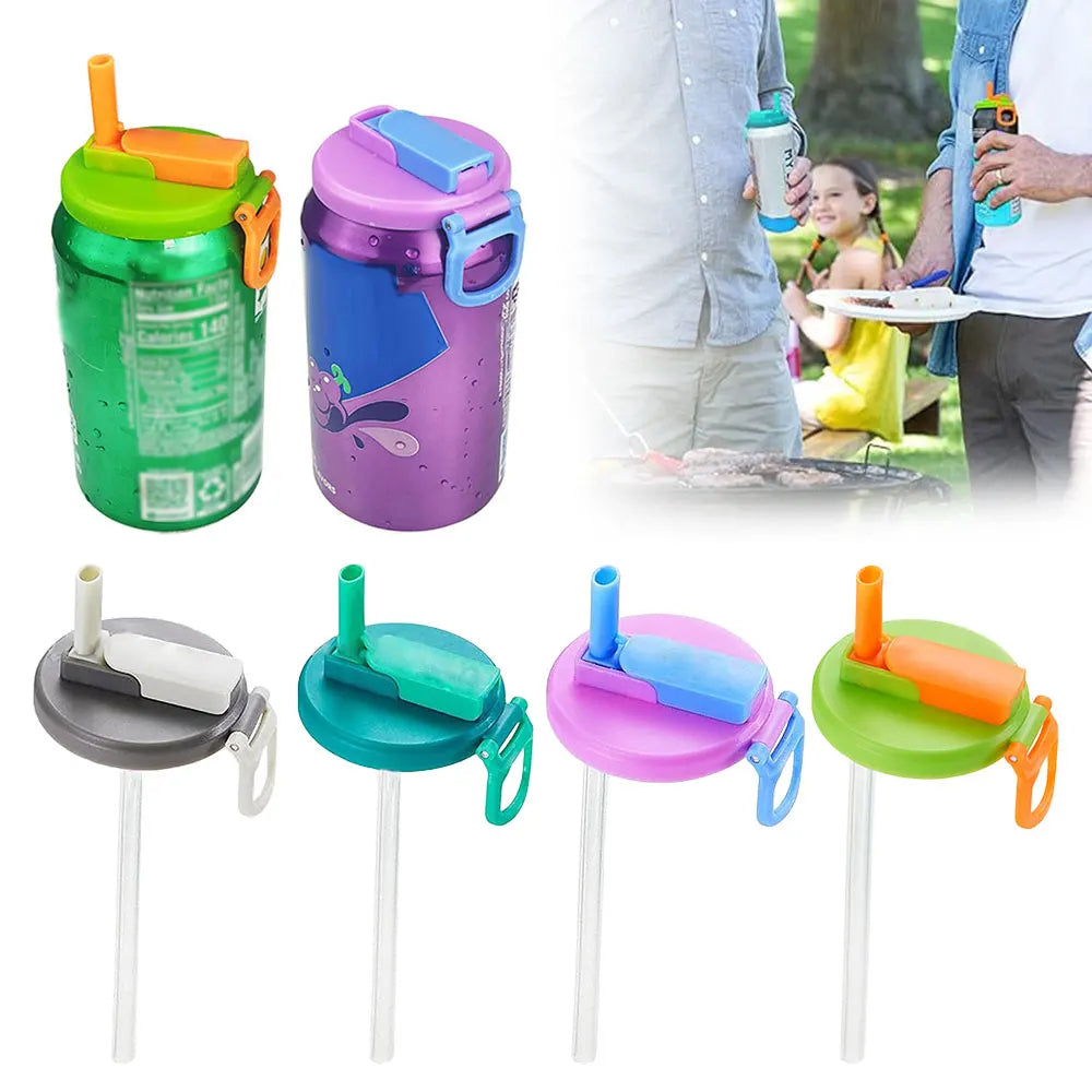 4-Pack Soda Can Lids with Silicone Straw – Spill-Proof Reusable Covers for Standard Cans