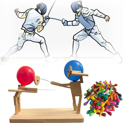 Balloon Fencing Game Wooden Fighters 200 Balloons | 2-Player Handmade Battle Toy for Parties & Kids