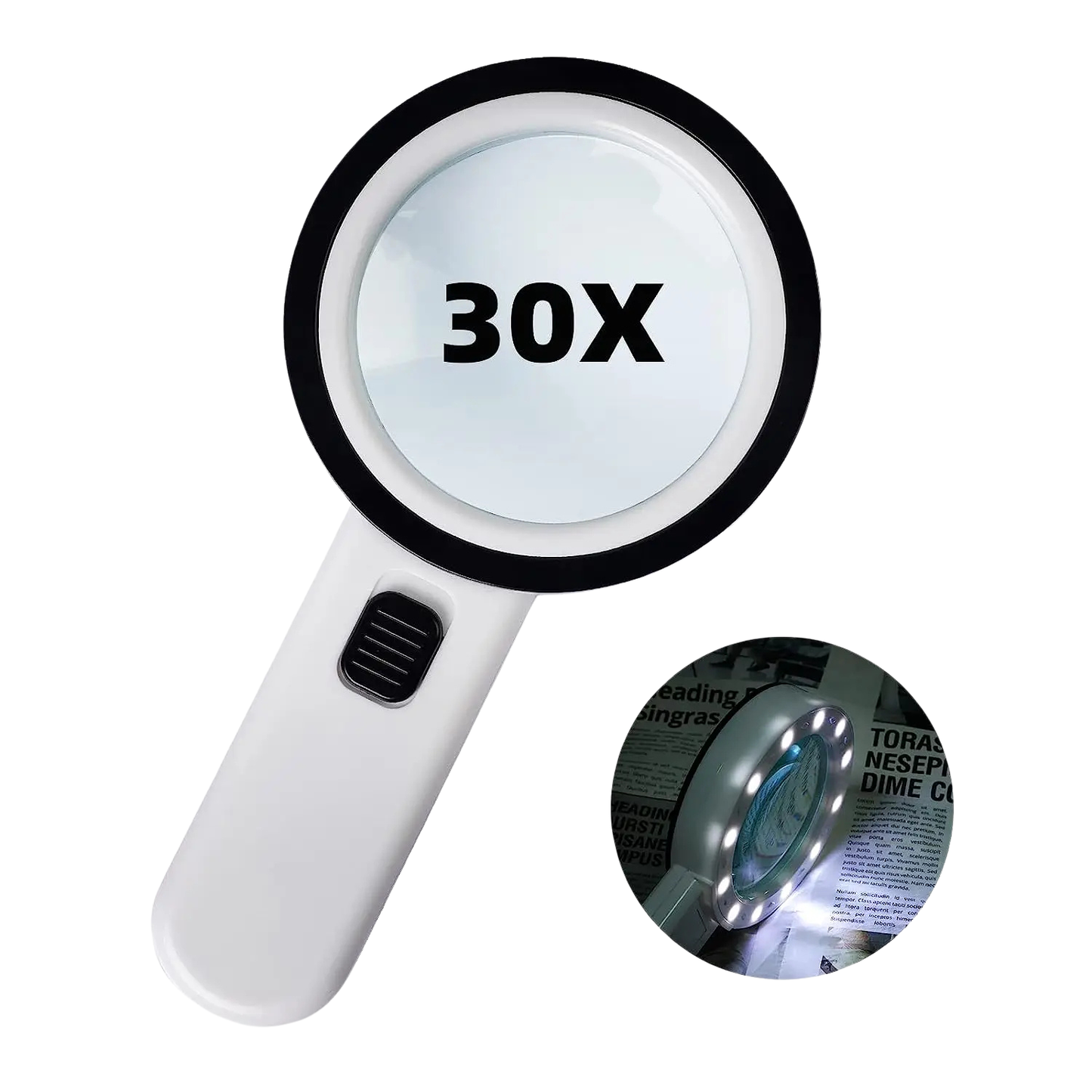 30X Handheld Magnifying Glass with 12 LED Lights | Real Glass Lens Illuminated Magnifier for Reading & Hobbies