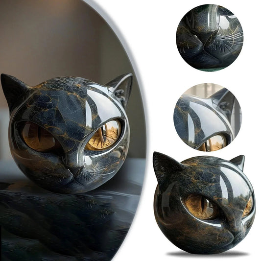 Black Cat Stone Figurine with Amber Eyes | Luxury Marble-Effect Guardian Sculpture Gift