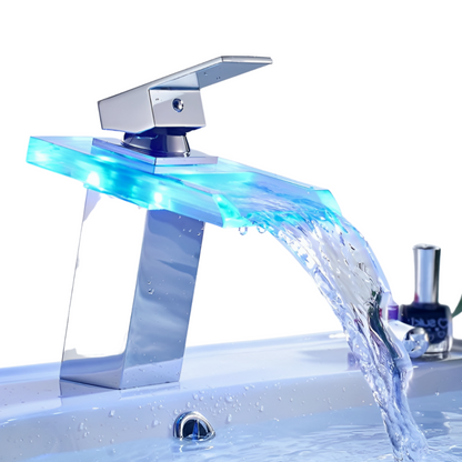 LED Waterfall Bathroom Faucet – Colour-Changing Temperature Indicator (Self-Powered, No Batteries)