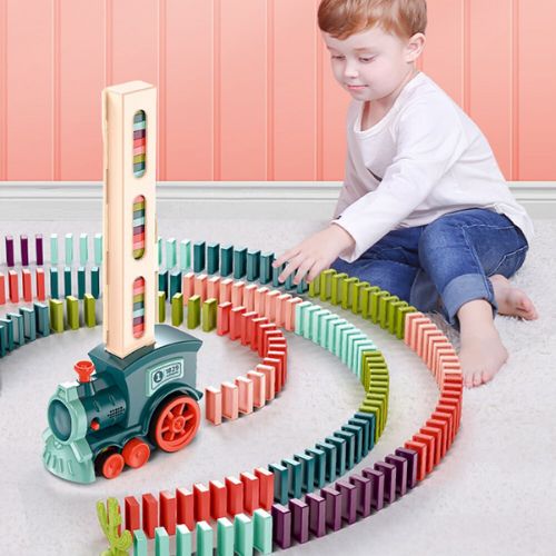 Automatic Domino Laying Train Toy Set – Fun Educational Domino Blocks with Lights & Sounds for Kids Ages 3+