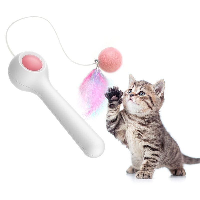 Retractable Cat Teaser Wand with Catnip Ball & Feather | One-Click Gravity String Toy for Cats