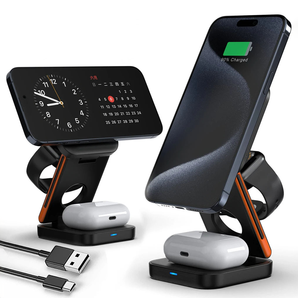 3-in-1 Foldable Wireless Charging Station – MagSafe Compatible Charger for iPhone, Apple Watch &amp; AirPods