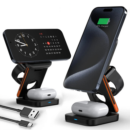 3-in-1 Foldable Wireless Charging Station – MagSafe Compatible Charger for iPhone, Apple Watch &amp; AirPods