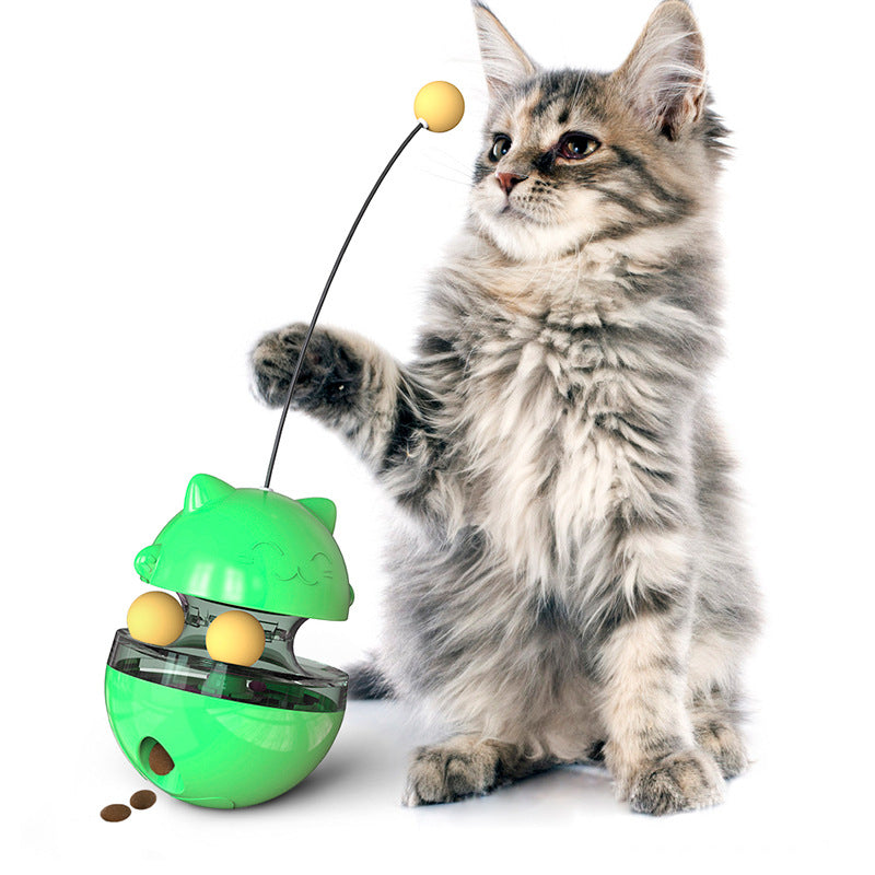 Interactive Cat Treat Ball Tumbler with Feather Wand | Slow Feeder IQ Toy for Cats & Kittens