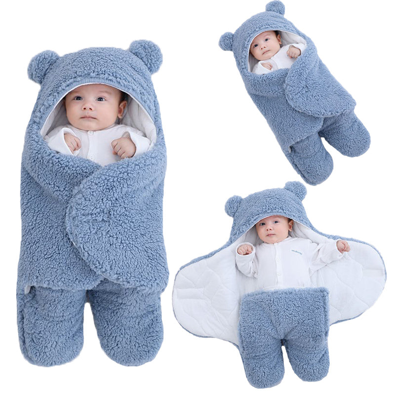 Newborn Teddy Bear Swaddle Wrap with Ears 0-9 Months | Ultra-Soft Fleece Baby Sleeping Bag Blanket