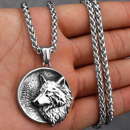 Viking Wolf Spirit Amulet Necklace – 316L Stainless Steel Nordic Pendant