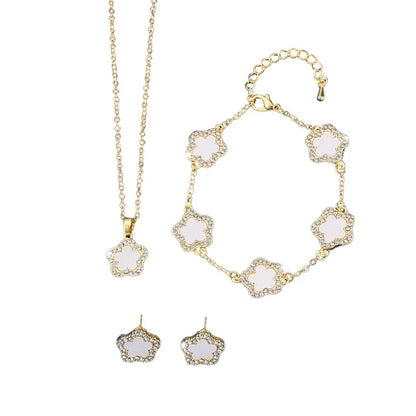 Lucky Clover Flower Jewelry Set for Women – 3-Piece Necklace, Bracelet & Earrings – Good Luck Gift