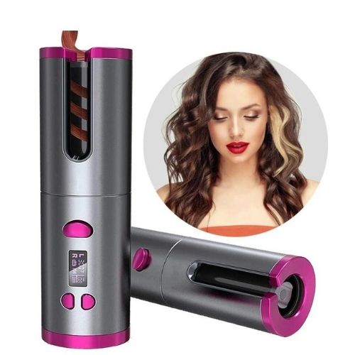 Cordless Automatic Hair Curler with LCD Display | Wireless Auto Curling Iron & Power Bank | Perfect Curls On-The-Go