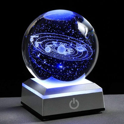 3D Solar System Crystal Ball with LED Light Stand | Galaxy Planet Night Light Gift