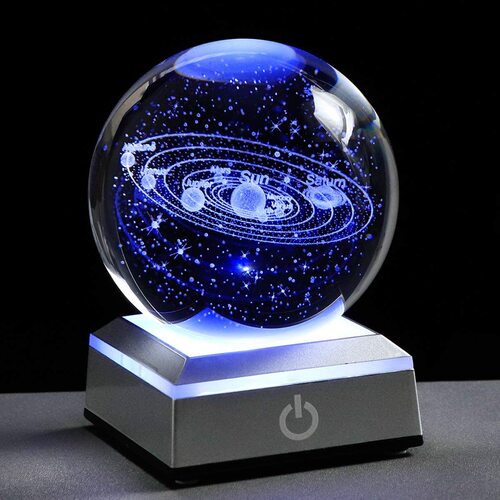 3D Solar System Crystal Ball with LED Light Stand | Galaxy Planet Night Light Gift