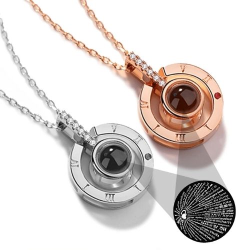 I Love You in 100 Languages Necklace | Projection Heart Pendant Rose Gold / Silver | Romantic Gift for Her