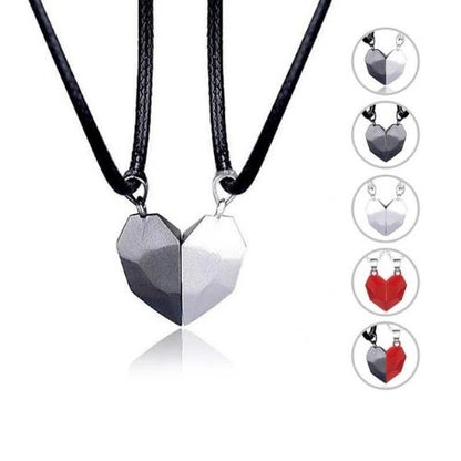 Magnetic Heart Couple Necklace Set | Black & White Attracting Hearts Pendant for Couples & Best Friends