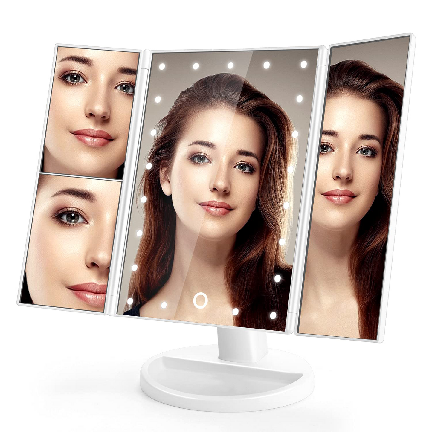 3-Panel LED Makeup Mirror with 2X/3X Magnification | Touch-Control 3-Color Light Vanity Mirror | Foldable & Rechargeable