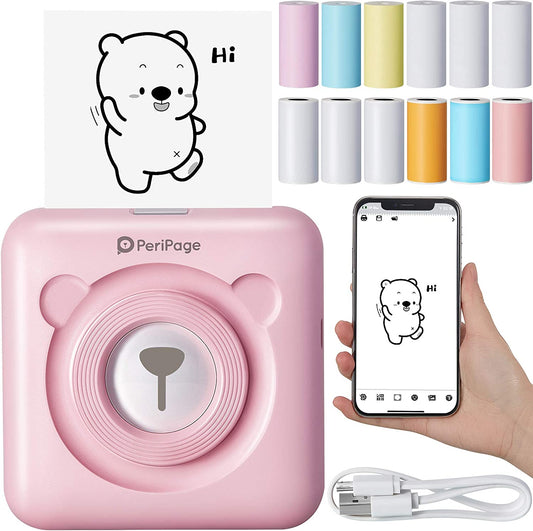PeriPage Mini Pocket Printer Bear Edition | Inkless Bluetooth Thermal Photo Printer for iPhone & Android