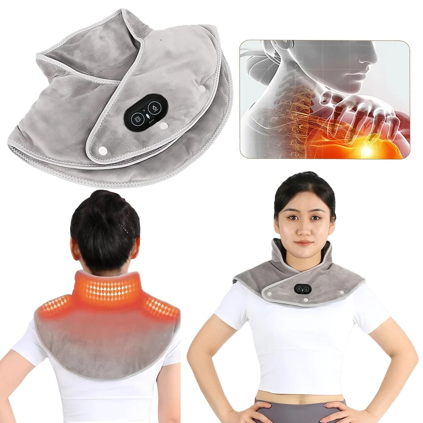 Electric Heated Neck & Shoulder Pad – USB Powered Heating Wrap with Vibration Massage, 3 Heat Levels