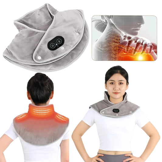 Electric Heated Neck & Shoulder Pad – USB Powered Heating Wrap with Vibration Massage, 3 Heat Levels