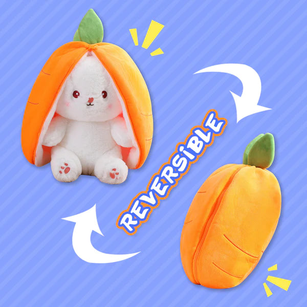Reversible Bunny Plush Strawberry & Carrot – Double-Sided Flip Toy for Kids & Gifts