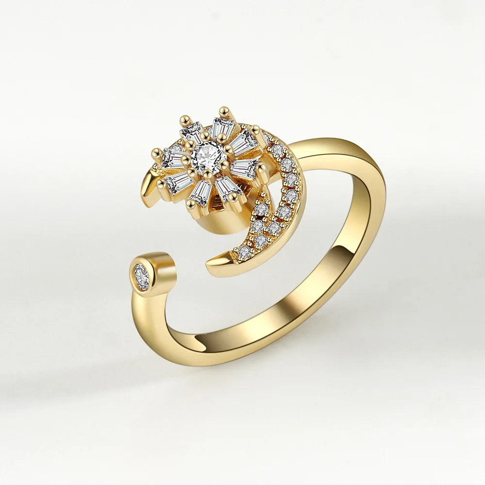 Fidget Spinner Anxiety Ring – Adjustable Crystal Stress Relief Ring for Women – Anti-Anxiety Jewelry Gift