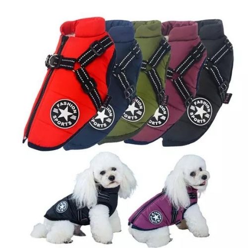 Waterproof Dog Harness Jacket – Winter Warm Fleece Lined Pet Coat with Built-In Harness for Small to Large Dogs