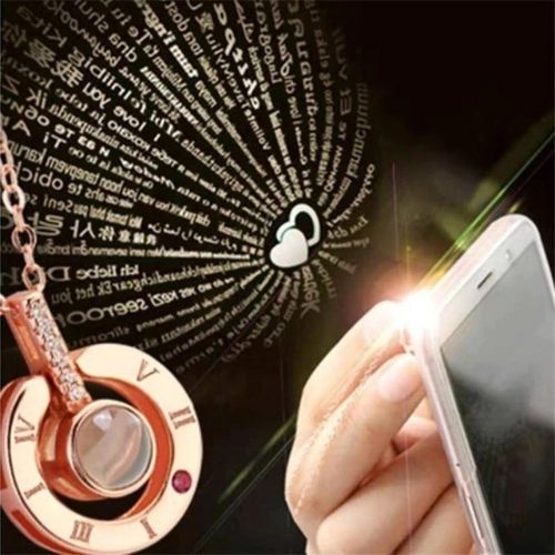 I Love You in 100 Languages Necklace | Projection Heart Pendant Rose Gold / Silver | Romantic Gift for Her