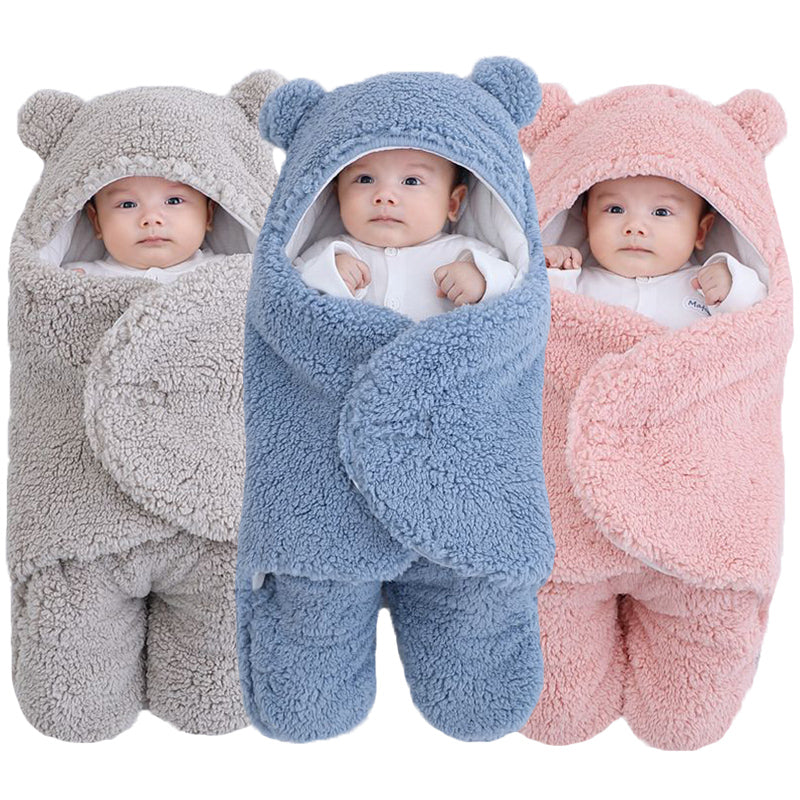 Newborn Teddy Bear Swaddle Wrap with Ears 0-9 Months | Ultra-Soft Fleece Baby Sleeping Bag Blanket