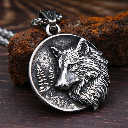 Viking Wolf Spirit Amulet Necklace – 316L Stainless Steel Nordic Pendant