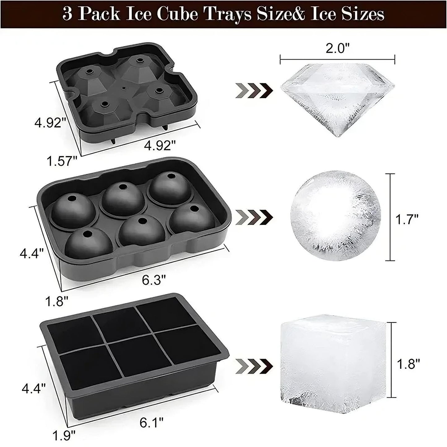 Crystal Clear Ice Ball Maker Set – Sphere, Cube & Diamond Silicone Ice Molds with Lids – Whiskey & Cocktail Ice Tray Gift