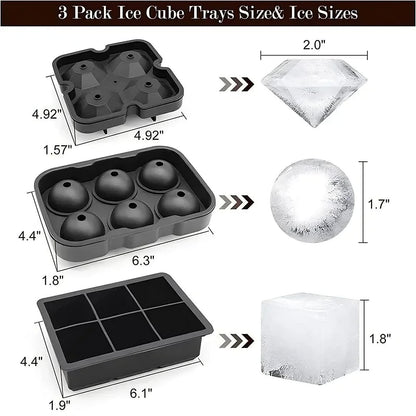Crystal Clear Ice Ball Maker Set – Sphere, Cube & Diamond Silicone Ice Molds with Lids – Whiskey & Cocktail Ice Tray Gift